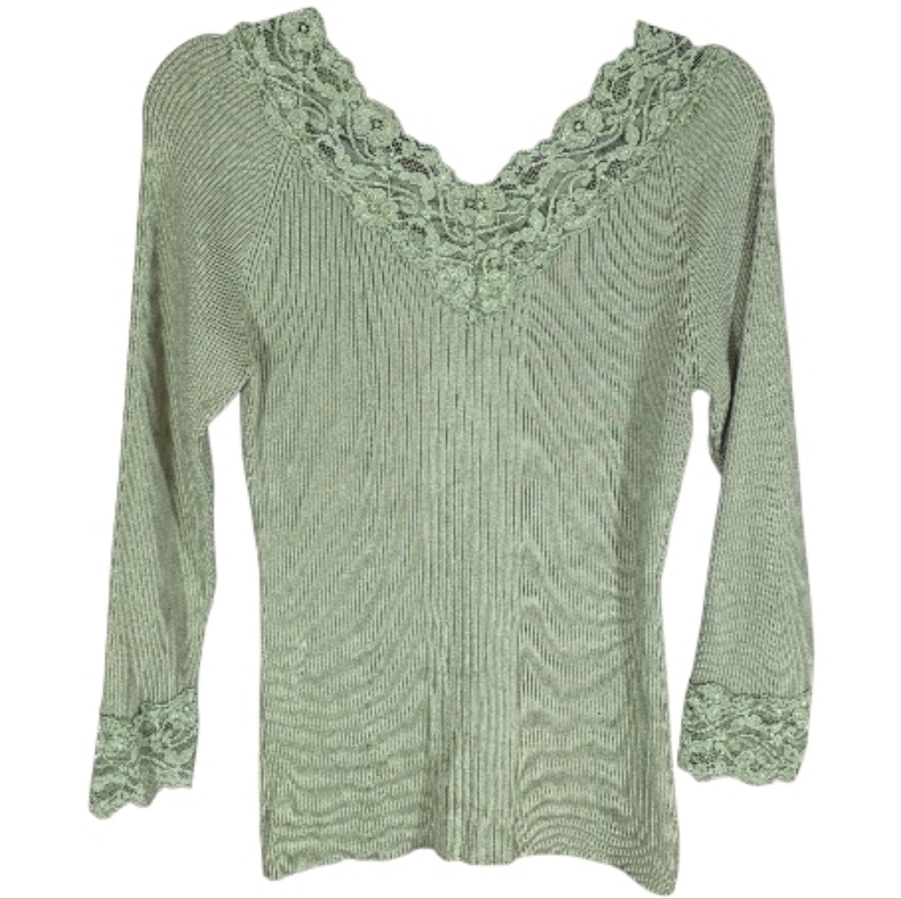 Vintage 90s Jessica Lace Trimmed Knit Top